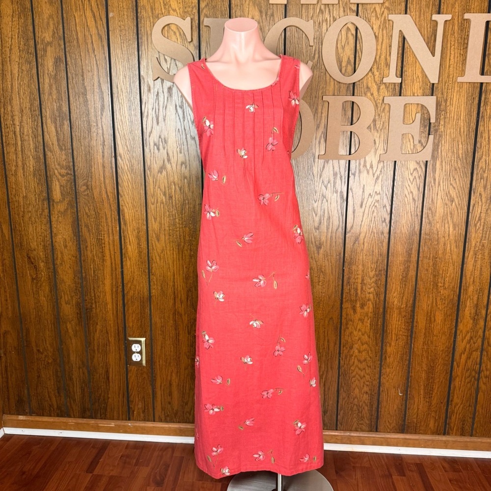 White Stag Maxi Dress Pink Floral Linen Blend Cottagecore Grandma Hippie 90s Vtg